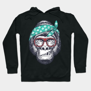 gorilla hand drawn wearing a red glasses and bandana Hoodie